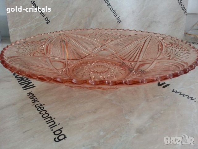 Стара стъклена голяма фруктиера купа чиния, снимка 4 - Антикварни и старинни предмети - 24962864