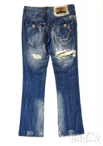 D-Stiag Jeans дамски сини дънки с копринени флорални пачове, снимка 2 - Дънки - 20601043