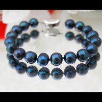 Гривна *Шик* от естествени черни перли 9-10мм,АА, снимка 1 - Гривни - 21341295