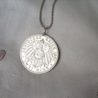 Старинен Сребърен Медальон - Немска Монета , снимка 4 - Колиета, медальони, синджири - 25256766
