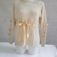 Бежов дамски плетен пуловер марка Fobya , снимка 1 - Блузи с дълъг ръкав и пуловери - 23241883