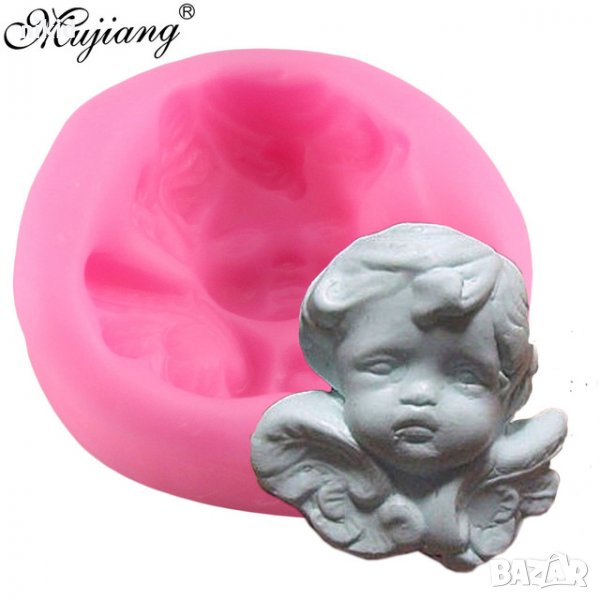 Глава бебе дете ангел кръгъл силиконов молд декорация украса фондан торта мъфини, снимка 1
