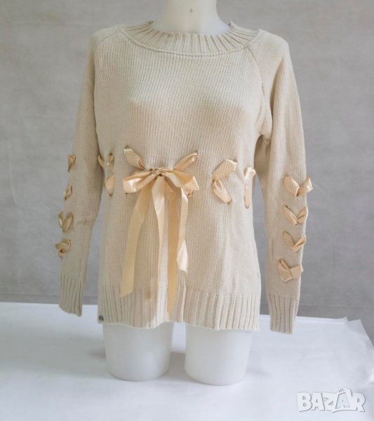 Бежов дамски плетен пуловер марка Fobya L, снимка 1