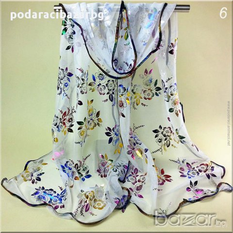 ДАМСКИ ШАЛ – ЦВЕТНА ХОЛОГРАМА, снимка 4 - Шапки - 16941960