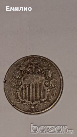 5  Cent 1866 Nickel Cooper  COIN w/raise. RARE, снимка 5 - Нумизматика и бонистика - 16612614