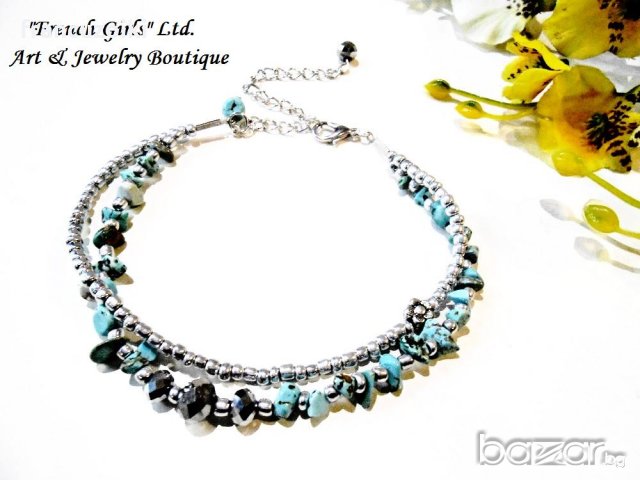 Гривна за крак от полускъпоценни камъни - тюркоаз, снимка 5 - Гривни - 19956273