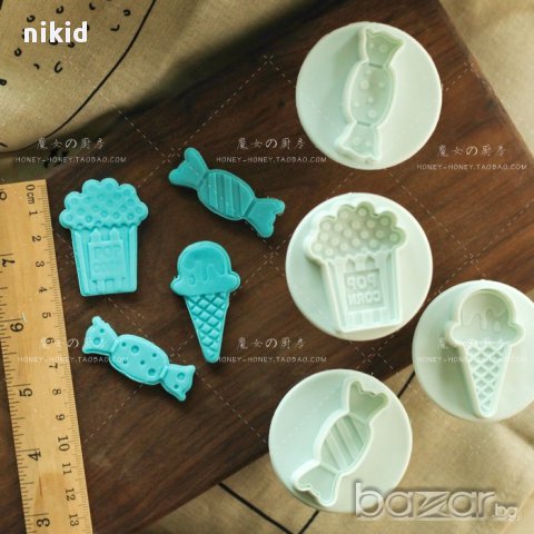 4 бр лакомства пуканки сладолед бонбон форми резци с бутало украса декор торта фондан форма резец, снимка 2 - Форми - 14908152