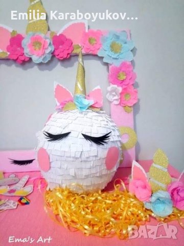Картонена торта и пинята Еднорог , снимка 13 - Други - 24519529