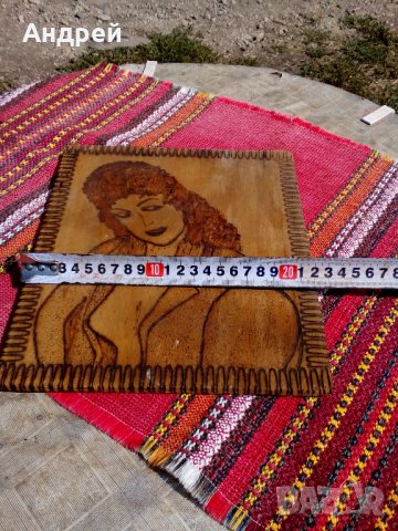 Стара пирографирана картина #2, снимка 3 - Антикварни и старинни предмети - 22754142