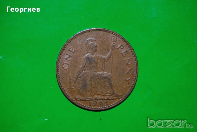 1 пени Великобритания 1963 ,голяма монета, снимка 2 - Нумизматика и бонистика - 13404400