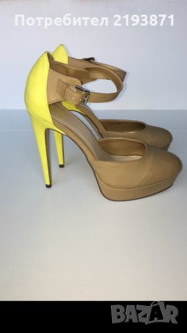 Кожени обувки на платформа в бежово и жълто номер 39, снимка 3 - Дамски обувки на ток - 24290715