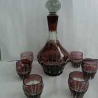 Ретро стъклени чаши с гарафа цветно стъкло , снимка 1 - Антикварни и старинни предмети - 25525942