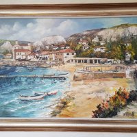 Продавам маслена картина " Плажът Балчик " , снимка 3 - Картини - 19887764