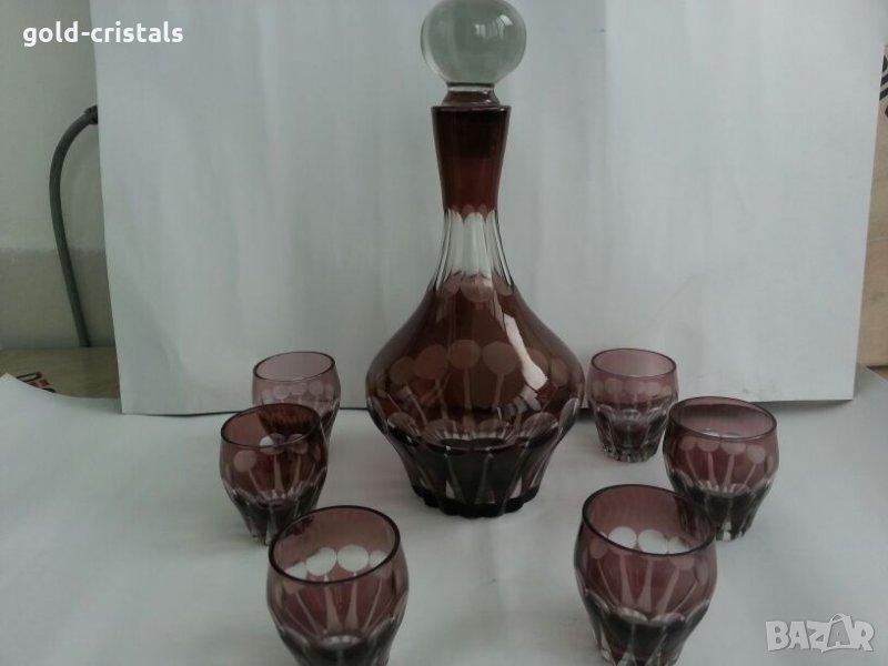 Ретро стъклени чаши с гарафа цветно стъкло , снимка 1