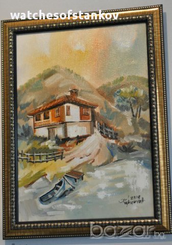 Кирил Иринчев "Къща край езерото" масло върху платно 29/39см, снимка 2 - Картини - 11415339