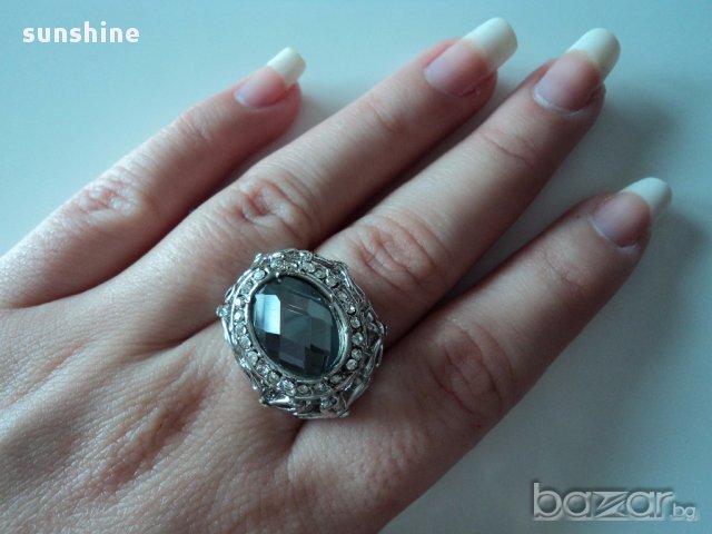 Сребрист пръстен с камък и елементи Сваровски, снимка 8 - Пръстени - 10083468
