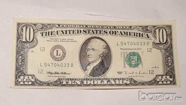 USA  $ 10 DOLLARS 1995 Block L B / Con. XF, снимка 3 - Нумизматика и бонистика - 20069728