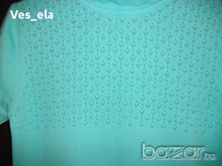 Синя блуза с къс ръкав плетиво, снимка 3 - Тениски - 10401982
