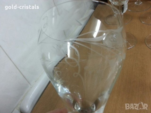 Ретро кристални чаши за вино гравирани, снимка 6 - Антикварни и старинни предмети - 22192484