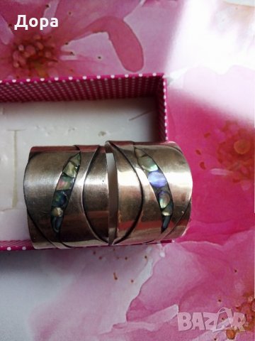 Старинни авторски сребърни и много масивни обеци с  Абалон, снимка 4 - Обеци - 22803118