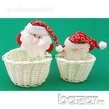 Комплект от 2бр. декоративни коледни кошчета - различни размери. Размери: голямото - 13х10см, малкот, снимка 1