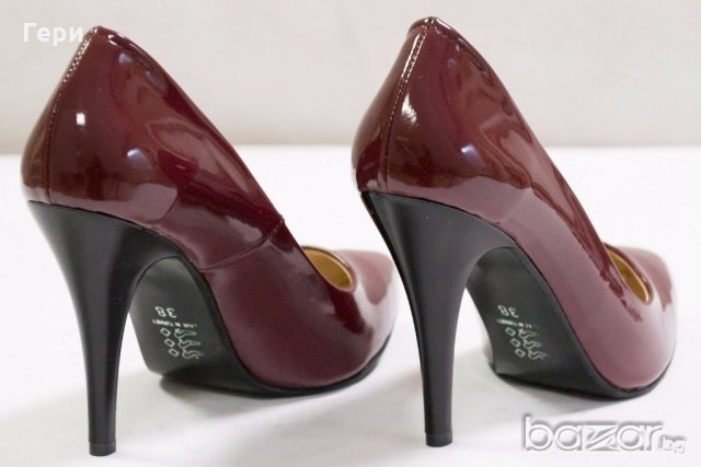 Елегантни лачени обувки от еко кожа в цвят бургунд Suheym, снимка 5 - Дамски обувки на ток - 18634021