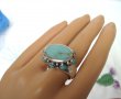 Прекрасен Овален Сребърен Пръстен с Естествени Тюркоази, снимка 11