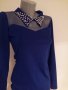  дамска блуза с перли на яката синя, снимка 3