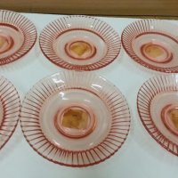  антикварен сервиз чинии розово стъкло 53г, снимка 4 - Антикварни и старинни предмети - 22342884