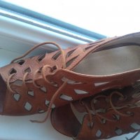 Естествена кожа, цвят коняк, снимка 2 - Дамски обувки на ток - 21742346