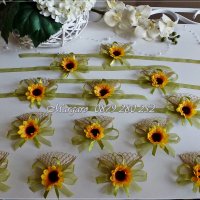 Гривни и бутониери за сватба, тема слънчогледи