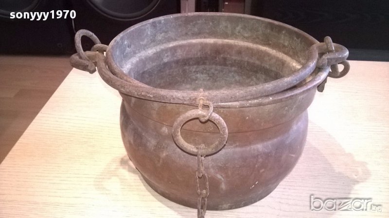 Медно котле с дръжка и синджир 30/18см-внос швеицария, снимка 1