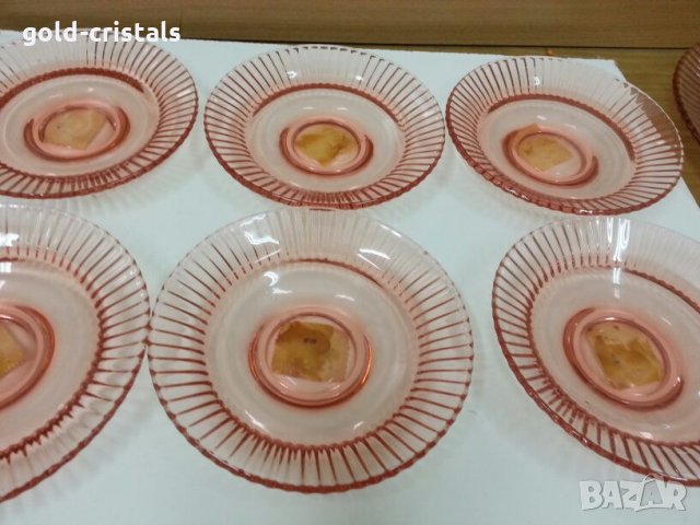  антикварен сервиз чинии розово стъкло 53г, снимка 4 - Антикварни и старинни предмети - 22342884
