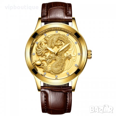 Мъжки Часовници с 3D Дракон и Кожена Каишка, снимка 2 - Мъжки - 24356386