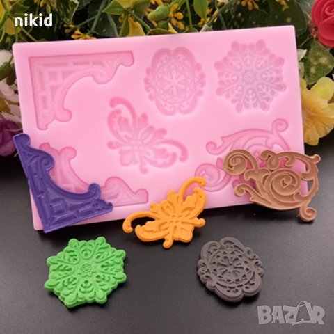 Едри Орнаменти ъгли Снежинка силиконов молд форма украса декор торта фондан шоколад