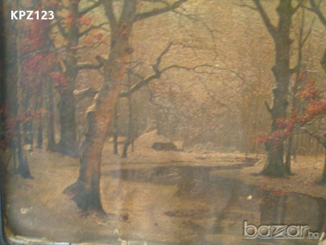 Старинна картина, пейзаж в рамка , снимка 2 - Картини - 14559624
