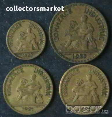 лот 4 монети от 50 сантима, 1 и 2 франка 1921-1925, Франция, снимка 2 - Нумизматика и бонистика - 8391127