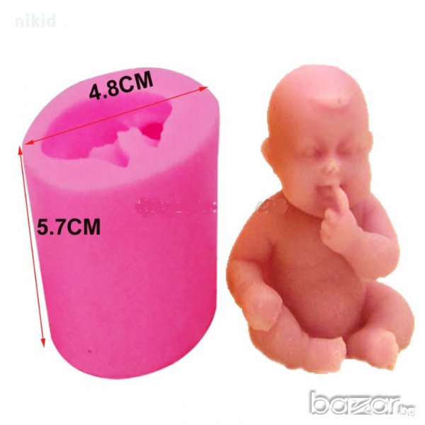 3D седнало бебе кръщене калъп цилиндър силиконов молд форма декор торта фондан шоколад украса гипс, снимка 1
