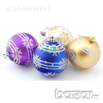 Комплект от 6 бр. цветни топки за окачване на елха, декорирани с брокат. Изработени от PVC материал., снимка 2 - Други - 16202247