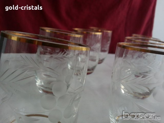 Стъклени чаши гравирани с златен кант , снимка 11 - Антикварни и старинни предмети - 20681508