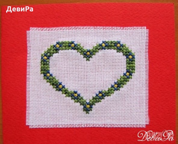 Картичка с бродерия ,,Сърце цветно венче", снимка 6 - Романтични подаръци - 24461907