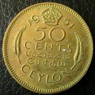 50 цента 1951, Цейлон ( Шри Ланка ), снимка 1 - Нумизматика и бонистика - 12397443