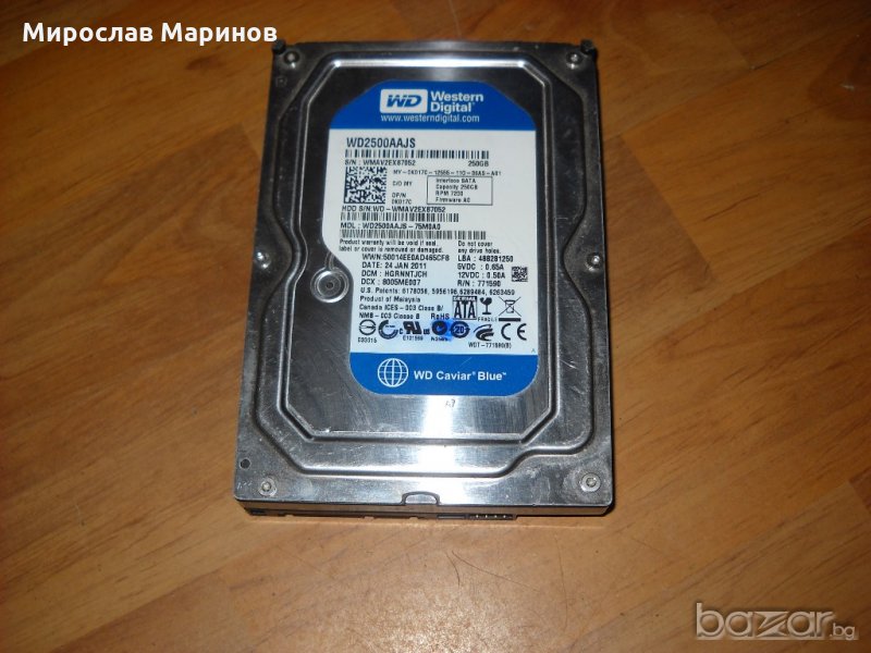 5.4.хард диск за компютър (PC)WD 2500 Western Digital 250GB-SАTA- 3.5” 7200 RPM.Ползван 11 месеца и , снимка 1