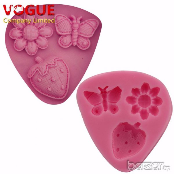 силиконов молд форма 3D 3 бр цвете пеперуда ягода диаманти декор торта фондан шоколад украса и др, снимка 1