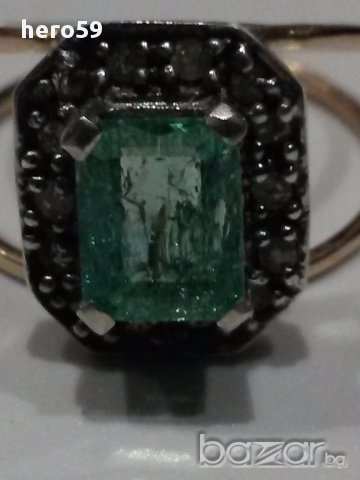 Стар античен дамски златен пръстен,с изумруд и диаманти, снимка 3 - Пръстени - 16741614
