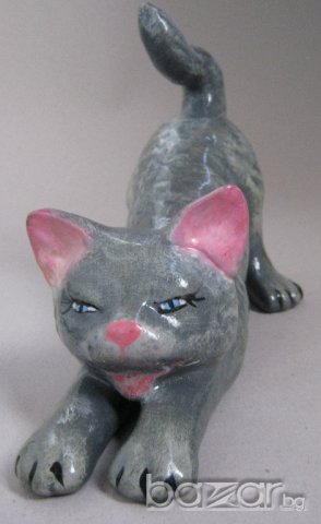 протягащо се Коте, котка фигура, порцелан / керамика фигурка статуетка антика, снимка 6 - Статуетки - 12001324