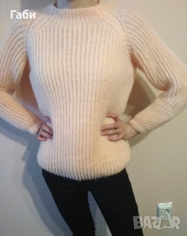 Ръчно плетен пуловер с реглан ръкав, снимка 2 - Блузи с дълъг ръкав и пуловери - 25166757