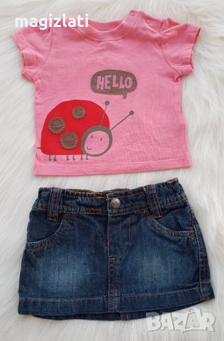 Дънкова пола и блузка 3-6 месеца, снимка 3 - Комплекти за бебе - 24921240