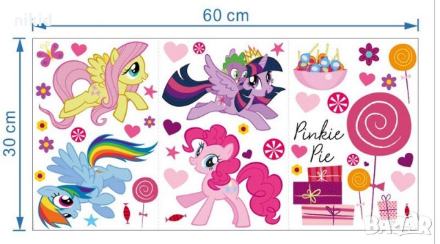 4 Понита Малкото Пони My Little Pony Pinkie Pie стикер лепенка за стена мебел детска стая, снимка 2 - Други - 26203767