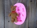 2 вид мече мечок Мечо Пух с релеф висок с папионка силиконов молд форма украса декор торта фондан, снимка 3